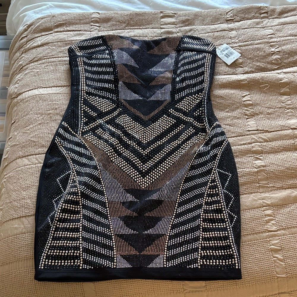 Crystal Doll Black and Silver Geometric Mini Dress